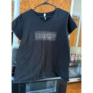 Mary Kay Black Rhinestone V Neck T Shirt Top Ladies Size L